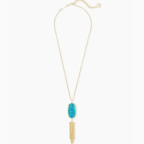 Kendra Scott Rayne Necklace Bronze Veined Turquoise Yellow Gold - Picture 3 of 5